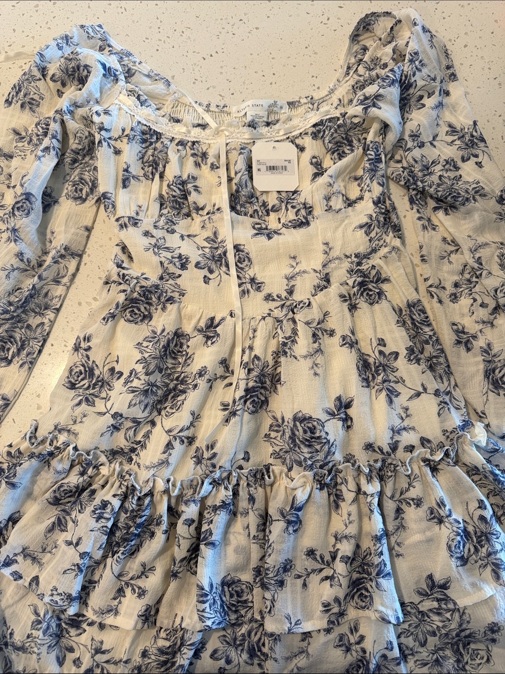 Altar'd State Cream Mini Dress with Blue Floral Print